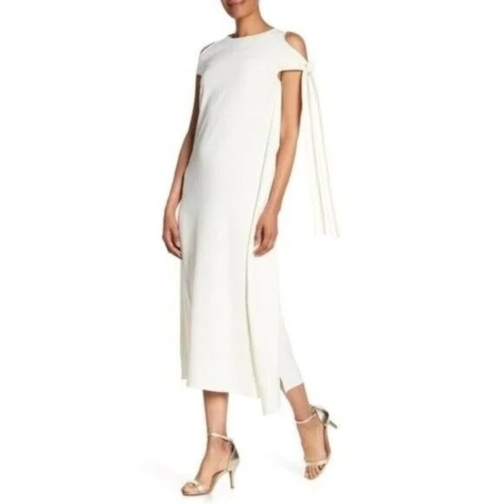 Helmut Lang NWT Ivory Dress Shoulder Tie Midi Solid Drape Party  Extra Small XS